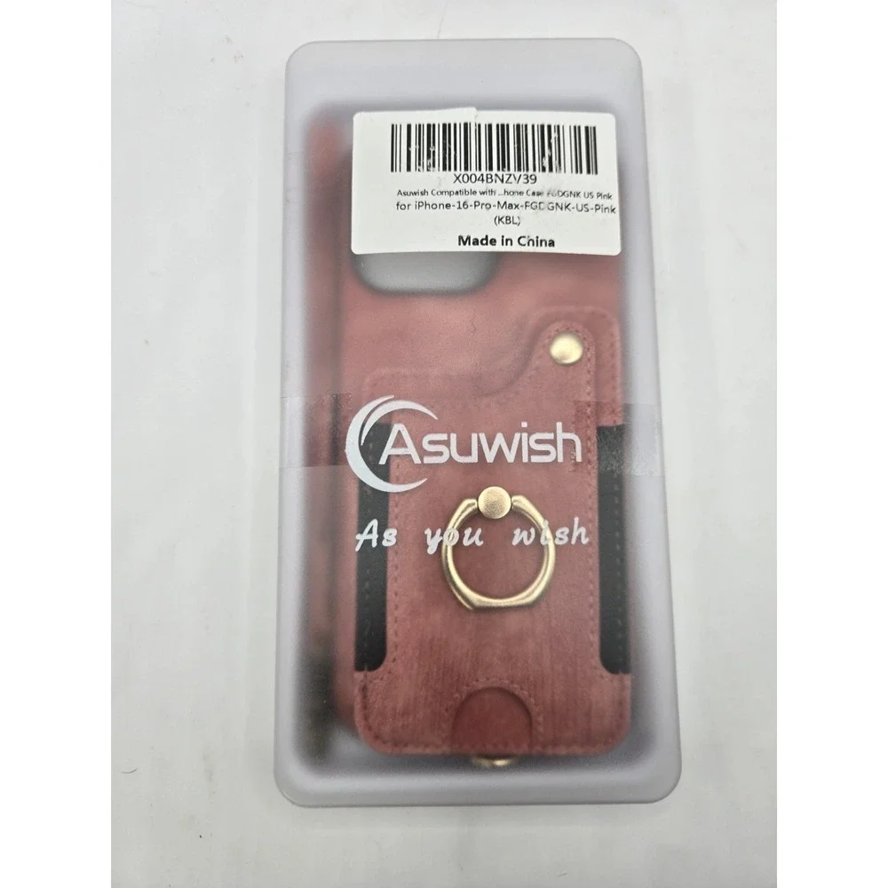 Asuwish Apple iphone 16 Pro Max Case - Card Holder-Strap-Magnetic Snap - Pink